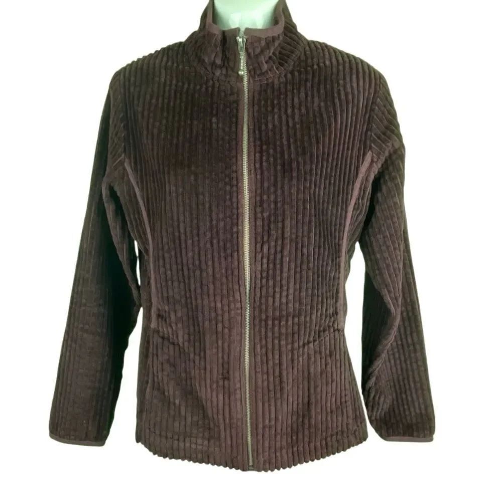 Woolrich Wide Wale Corduroy Mock Funnel Neck Zip Up Jacket Plum S